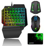 One Hand Keyboard and Mouse Combo, Wired Mechanical Feeling Rainbow Backlight Keyboard with Wrist Rest and RGB Gaming Mouse and LED Backlit Converter for PS4/Xbox One/Nintendo Switch/PS5 /PC