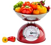 Steelex Traditional Kitchen Scales 5kg Capacity - Large Bowl with Pouring Lip (Red)