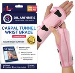 Doctor Developed Premium Carpal Tunnel Night Wrist Brace & Support [Single] (with Splint) & Doctor Written Handbook - Fully Adjustable with Comfort Padding & Shaping (Pink)