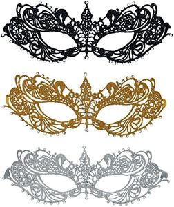MYSEUNI Masquerade Mask for Women - 3pcs Lace Mask - Shiny Rhinestone Venetian Masks for Mascarade Ball Halloween Party Mardi Gras Masks Bar Supplies
