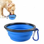 FDSHIP Collapsible Silicone Dog Bowl (Large Size) Foldable Expandable Cup Dish for Pet Cat Food Water Feeding, Portable Travel Bowl with a Free Hook - Blue