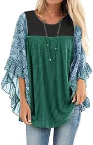 CASURESS Womens Floral Printed 3 4 Sleeve Shirt Batwing Loose Tops Blouses Pullover, Type 14, Small