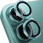 Xfilm Camera Lens Protector for iPhone 16 Plus/iPhone 16, Tempered Glass Camera Lens Protector Aluminum Alloy Lens Ring Camera Cover Fit for iPhone 16/16 Plus (Green)