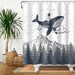 Funny Shower Curtain Astronaut Riding Whale Shower Curtains Misty Mountain Forest Shower Curtain Sets Galaxy Stars Clouds Bathroom Curtain 71x71 in with 12 Hooks