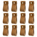 DOXILA 12PCS Leather Drawer Pulls, Door Knobs Handles for Furniture with Screws, Vintage Door Handles for Cabinet Cupboard Wardrobe Dresser, Anti Collision Static (Brown)