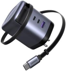 UGREEN 100W USB C Retractable Charger Block with Built-in Cable, GaN Fast Charging Wall Charger 3 Ports Compatible for Laptop, MacBook Pro/Air, iPhone 16, Galaxy S25, Pixel, iPad, MatePad, DJI, Drone