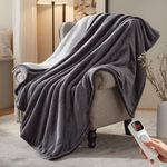 BEARKISS Electric Heated Blanket,62"x84" Heating Twin Flannel London Grey