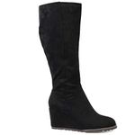 Brinley Co Comfort Womens Lug Sole Wedge Boot Black, 5.5 Regular US, Black, 5.5