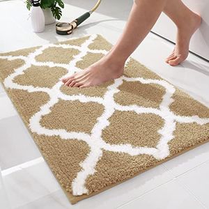 OLANLY Bathroom Rugs 30x20, Soft and Absorbent Microfiber Bath Rugs, Non-Slip Shaggy Shower Carpet, Machine Wash Dry, Bath Mats for Bathroom Floor, Tub and Shower, Light Brown