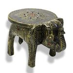 JH Gallery Handcrafted and Hand-Painted Wooden Elephant Shape Stool/Side Table for Home/Office/Living or Bedroom Decor (Antique Black)