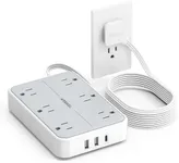 Surge Protector Power Strip 10 ft, TESSAN Flat Plug Ultra Thin Extension Cord with 6 Wide-Spaced Outlets 3 USB Ports (1 USB C Port), 1080J Protection, Wall Mount for Home, Office, Dorm Essentials