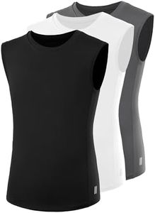 RIKUAOU Boys Compression Shirt,3 Pack Youth Sleeveless Athletic Tank Tops,Football Undershirt Wicking Sport Kids