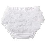 Uttpll Infant Baby Boys Girls Diaper Covers Bloomer Mesh Ruffles Tiered Bloomers Elastic Briefs Cute Cotton Baby Girl Shorts White 12-24 Months