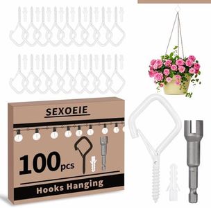 Sexoeie 100 PCS White Eye Screw Hooks for Hanging Heavy Duty with Safety Buckle.Metal Ceiling Hooks for Hanging Plants Cup Wind Chime Bird Feeders Patio Lights At Indoor&Outdoor