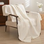 PHF 100% Cotton Waffle Weave Throw Blanket 50" x 60"-Lightweight Washed Soft Breathable Blanket for Adults and Kids-Perfect Blanket Layer for Couch Bed Sofa-Elegant Home Decoration - Undyed