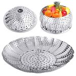 Steamer Basket Foldable Stainless Steel Vegetable Steamer Basket for Veggie Seafood Cooking, Folding Expandable Steamer Basket Fits Various Size Pot(5.5" to 9.5"）Small Size