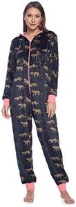 Ashford & Brooks Women's Fleece Hooded One Piece Pajama - Leopard Black - Large