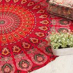 Popular Handicrafts Round tapestry Indian Mandala Roundie Beach Throw Tapestry wall hanging Hippy Boho Gypsy Cotton Tablecloth, Yoga Sheet 50'' Red_Yellow Kp1745