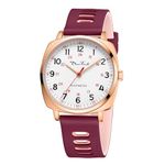 Waterproof Nurse Watch for Medical Professionals,Women Men, 24 Hour with Second Hand, Military Time Easy to Read Dial (Rose Gold-WineRed Pink)