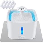 Pet Fountain, Parner Quiet Flower Automatic Cat Water Fountain, 2.5L LED Flower Dispenser with Water Level Indicator for Cat Dog Pets, Free 4pcs Filter and Silica Pad