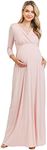 LaClef Women's Wrapped Ruched Maternity Dress with Pocket, Blush, Medium