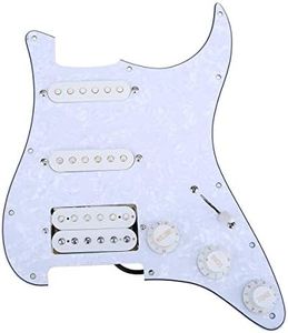 Musiclily Basic Pre-wired Loaded Standard ST-HSS Pickguard with Ceramic Magnet Pickups Set for Strat Style Electric Guitar, 4Ply White Pearl