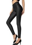 SANTINY Women's Faux Leather Leggings Pants Stretch High Waisted Tights for Women - black - Large
