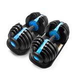 XRT65 Adjustable Dumbbells Set of 2 | 2.5–24 kg | 15-in-1 Weight Set for Home Gym | No-Freeze Dial for Smooth Adjustment | Space-Saving Strength Training Equipment | Designed in USA | Black + Blue