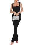 oten Bodycon Maxi Dress for Women Summer Casual Sleeveless Ribbed Long Dresses Square Neck Lounge Tank Dress Black Large