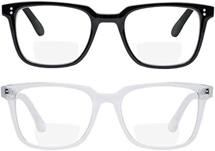 Yogo Vision 2 Pack Bifocal Reading Glasses Readers for Men Women Anti Glare Lightweight Eyeglasses, Black/Crystal, 50-19-144