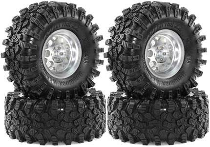 REDSPIDER•2.2'' RC Crawler Tires and Metal Beadlock Wheels Set 4PCS All-Terrain Tires OD5.35'' for 1/10 1/8 RC Crawler Car SCX10 I II III Pro 90046 AXI03007 TRX4 TRX6 Gen7/8 D90 (Silvery 1)