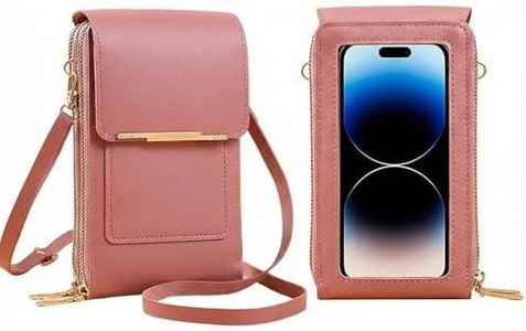 2026 New Women's Touch Screen Mobile Phone Messenger Bag Key Change Bag, 2‑in‑1 Anti-Theft Leather Bag for Women (Dark Pink)
