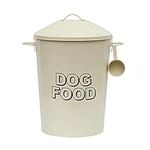 simpahome 60L Extra Large Metal Vintage Retro Styled Dry Dog Food Storage Bin Container with Scoop - Antique Cream.