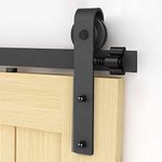 5FT/152cm Sliding Barn Wood Door Hardware Closet Track Kit Single Door, Black J Shape Hanger