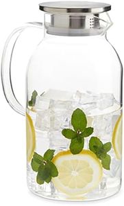 2.0 Liter Clear Glass Pitcher with Handle, Lid and Spout for Water, Iced Tea, Carafe, Hot or Cold Beverages, Fruit Juice, High-Heat Resistance, Kitchen and Refrigerator Organization (68 oz)