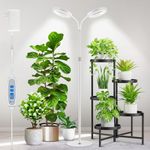 Aumtrly Large Plant Light for Indoor Plants, 2 Head Full Spectrum Grow Light with 68" Adjustable Stand for Growing Large Tall Plants, White Halo Floor LED Grow Lamp with 16 Hour Timer