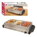 Quest 16520 Compact Buffet Server and Warming Tray / 3 x 1.2L Trays / 200W / Rapid Heating/Adjustable Thermostat/Lids Included