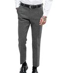 Ceehuteey Men's Retro Dress Suit Pants Thick Wool Flat Front Herringbone Tweed Trousers, Grey, 40W x 34L