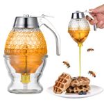 Honey Dispenser, 8oz Hunnibi Honey Container Dispenser No Drip Glass With Stand, Bee Container & Coffee Syrup Jar For Tea Time & Gifting, Elegant Comb Pot Bottle For Maple Syrup Bee