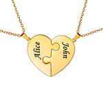 Personalized Gold BFF Necklace for 2 Split Heart Matching Friendship Couple Necklaces 18k Gold Plated 925 Sterling Silver Pendant Custom Gifts for Best Friend Sister Girls Women