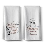 Hcaredee Funny Kitchen Towels,Wine Themed Dishcloth Towels Decor,14"x26"inch,Hand Towels,Tea Towels,Gift for Wine Lover,Hostess,Housewarming,Valentine's Day,Candlelight Dinner,2pack-Gold