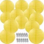 12 Packs LED Paper Lantern with Lights ,6" 8" 10" 12" Round Hanging Chinese/Japanese Ball Lantern for Wedding Anniversary Birthday Party Decorations (Yellow)