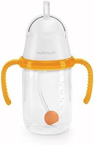 NumNum Weighted Straw Cup for Infant & Toddler 6-12 months - Expert Endorsed - 7oz Training Baby Cups w/Removable Handles - Easy to Use Self Feeding & Drinking Skills - Food-Grade Silicone (Orange)