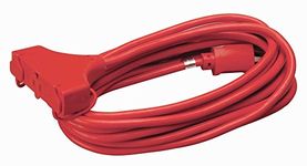 Coleman Cable 04217 14/3 SJTW Vinyl Outdoor Extension Cord, Red, 3-Outlet, 25-Feet