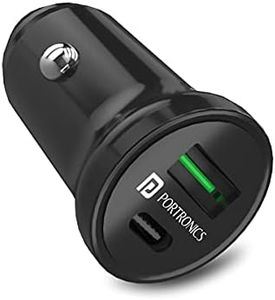 Portronics 38W Dual Output Fast Car Charger with 20W Type-C PD & 18W USB, Compact Size, Charging Adapter Compatible with Cars for iPhone & Android Smartphone, Smartwatch, Earbud, Power Bank (Black)