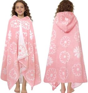 VOOVA & MOVAS Big Kids Hooded Towel Wrap, 8+, 100% Cotton, Thick,Daisy