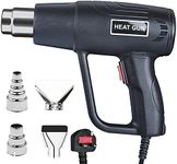 Ykgutilu Heat Gun, 2000W Heavy Duty Hot Air Gun Kit Variable Temperature Control w/ 2-Temp Settings 60℃- 600℃ Overload Protection w/ 4 Nozzles Crafts, Shrink Tubing/Wrapping, Stripping Paint, Black