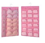 FAB ELLITE Double Sided 30 Pockets Clear Hanging Bag Socks Bra Underwear Rack Hanger Storage Organizer Wall Closet Shelves Non Woven Matrial (Pink -1Clothing)