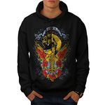 Wellcoda Rock n Roll Skull Mens Hoodie, Music Denim Hooded Sweatshirt Black L