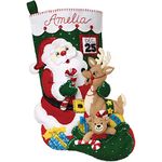 Bucilla Felt Applique Christmas Stocking Kit, Santa and Friends 18" Felt Applique Stocking Making Kit, Perfect for DIY Holiday Needlepoint Arts and Crafts, 89330E